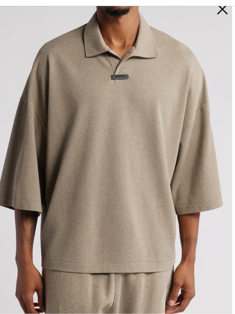 Essentials Fear of God Oversize Cotton Blend Piqué Polo in Taupe Brown size xxl